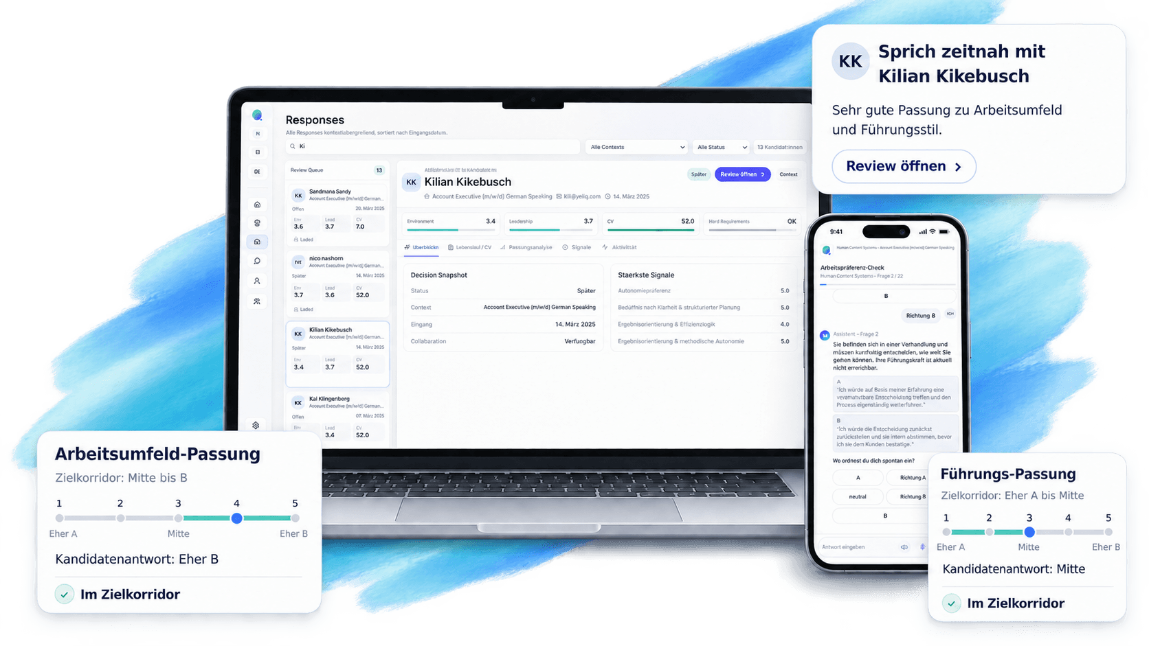 Yeliq product interface with candidate diagnostics and candidate chat