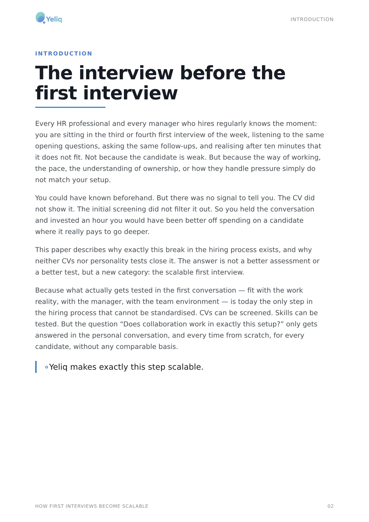 Why first interviews do not scale yet - and how to make them scalable. preview page 2