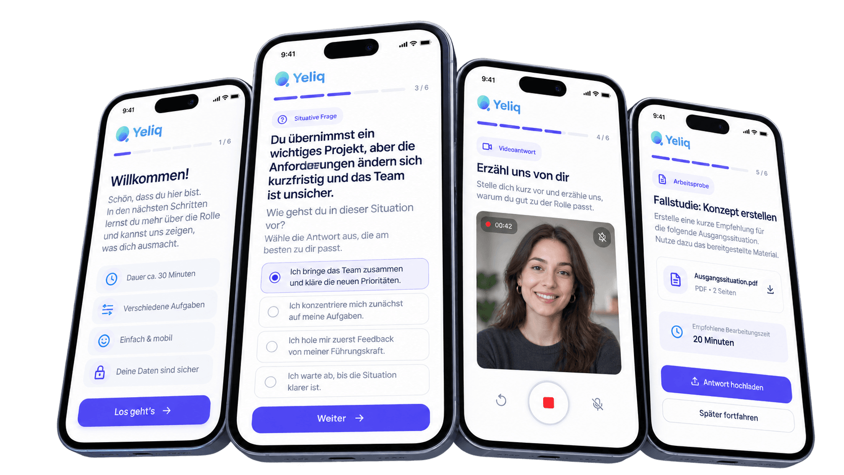 Yeliq Candidate Experience mit situativen Fragen, Videoantwort und digitaler Arbeitsprobe