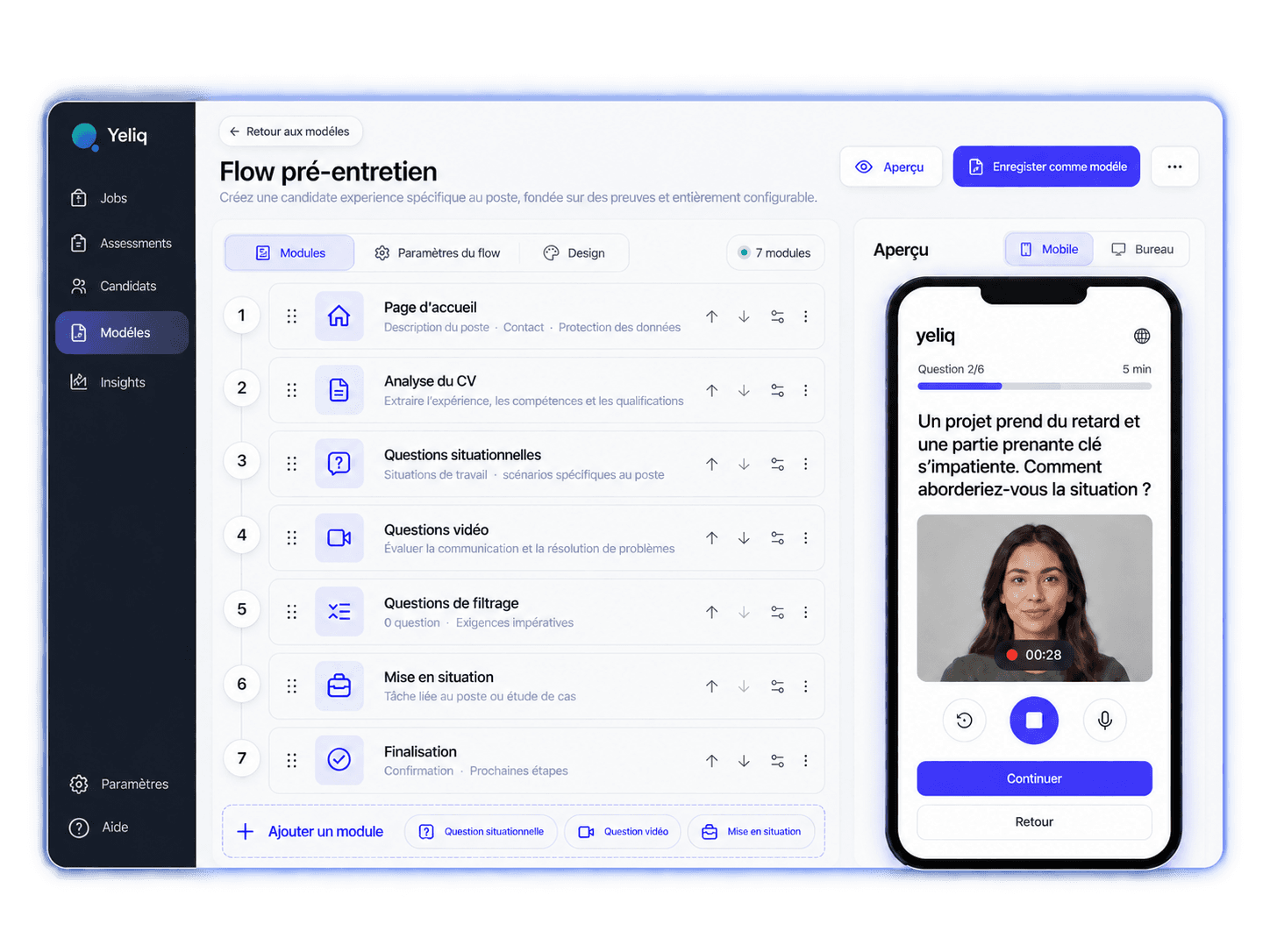 Yeliq Flow Builder pour le Pre-Interview Flow configuré